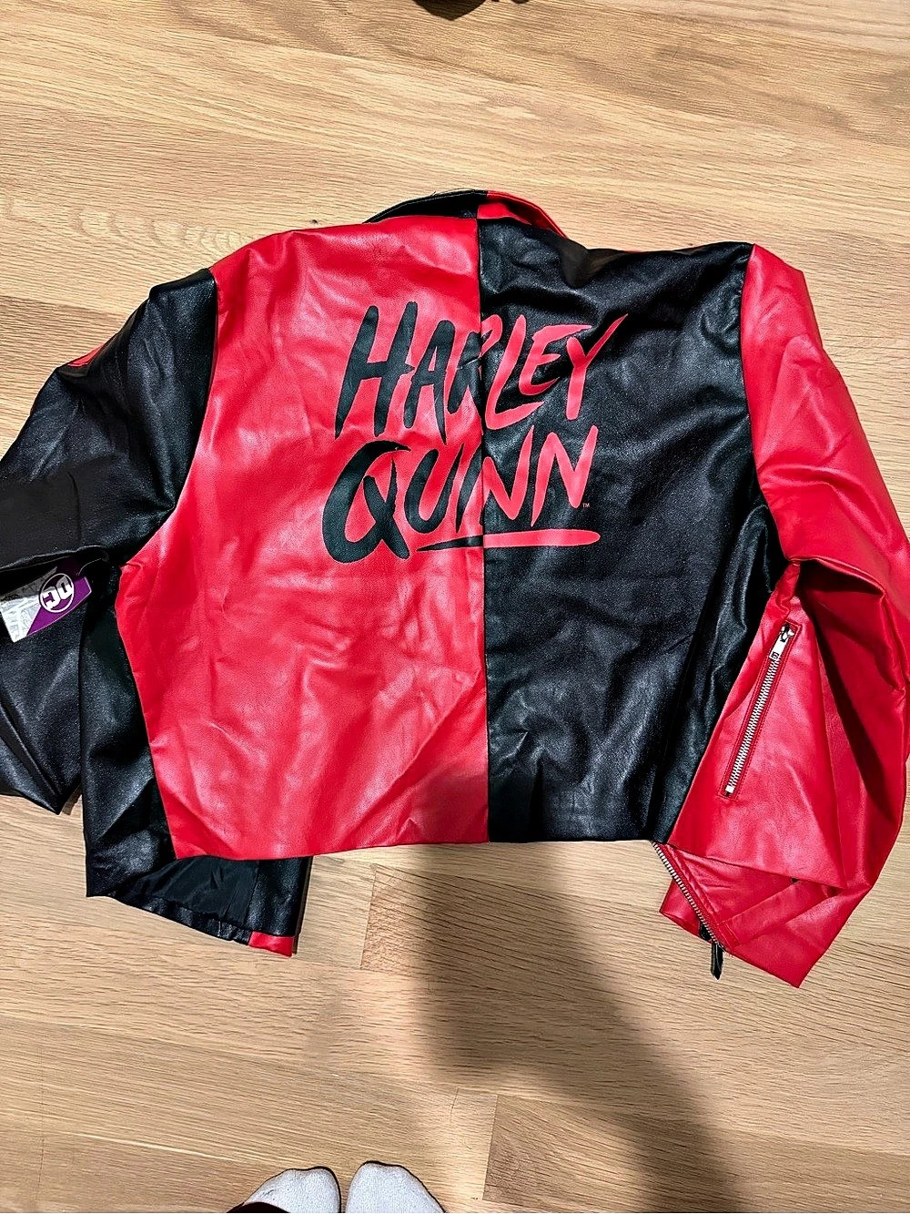 Spirit Halloween Harley Quinn Faux Leather Jacket Red & Black